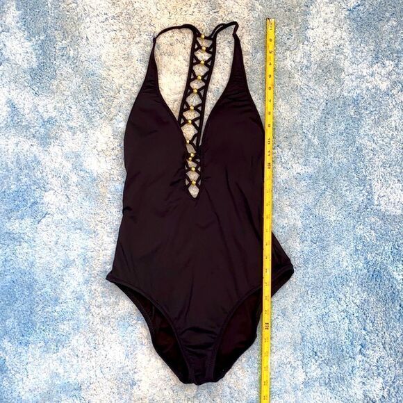 Trina Turk Algiers V-Plunge Embellished One- Piece Black Swimsuit TT0722 - Picture 9 of 16